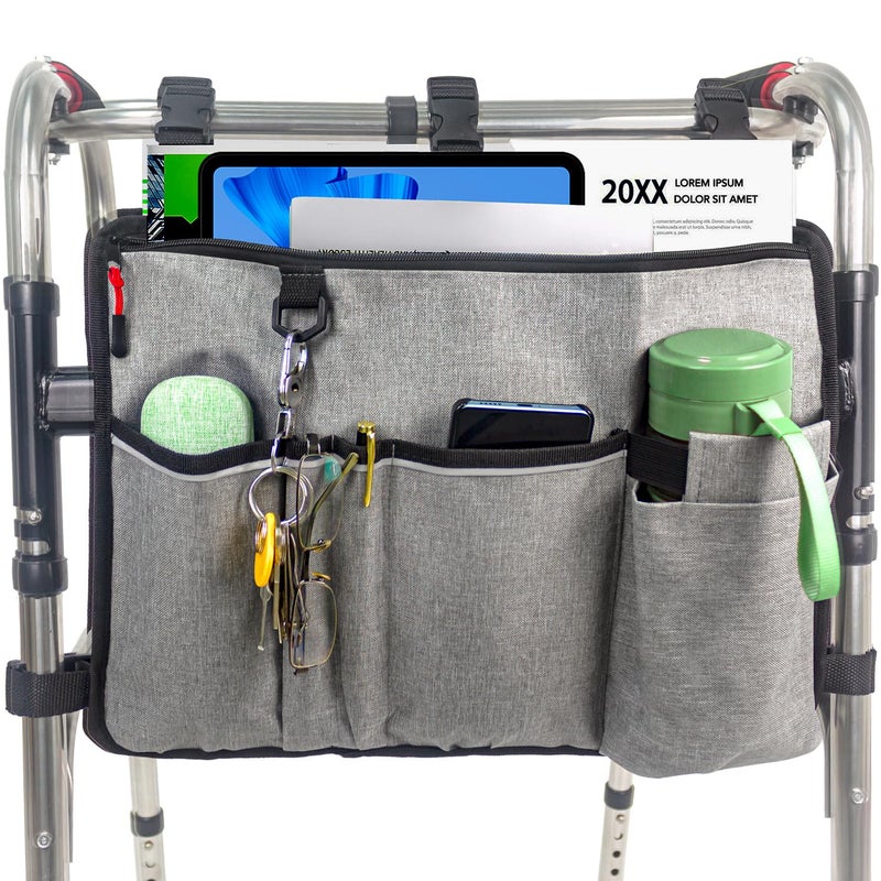 TONINT Large Walking Frame Bag with Cup Holder,Walker Tote Bag,Walker Basket,Folding Walker Attachment Hands-Free Storage Basket Mobility Aid Accessory Pouch for Elderly - Image 1